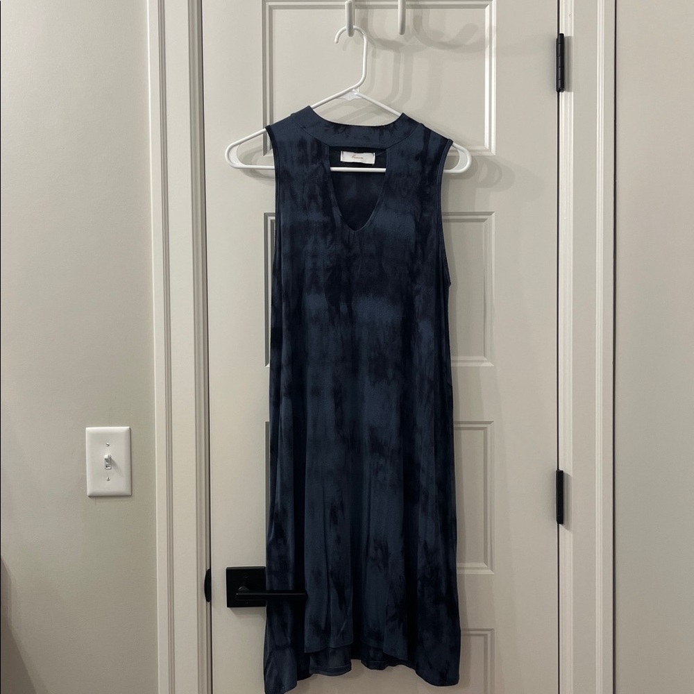 Chic Navy Tie-Dye Cut-Out Dress